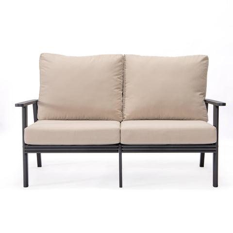 Walbrooke Modern Outdoor Patio Loveseat with Black Aluminum Frame and Removable Cushions