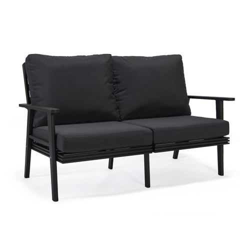 Walbrooke Modern Outdoor Patio Loveseat with Black Aluminum Frame and Removable Cushions