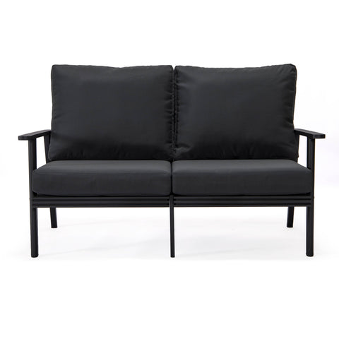 Walbrooke Modern Outdoor Patio Loveseat with Black Aluminum Frame and Removable Cushions