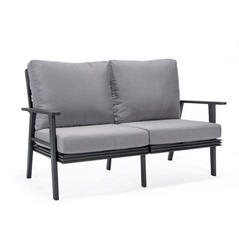 Walbrooke Modern Outdoor Patio Loveseat with Black Aluminum Frame and Removable Cushions