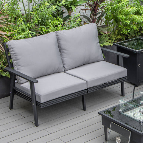 Walbrooke Modern Outdoor Patio Loveseat with Black Aluminum Frame and Removable Cushions