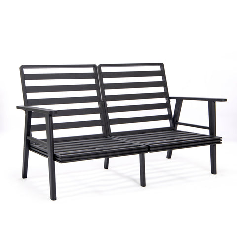 Walbrooke Modern Outdoor Patio Loveseat with Black Aluminum Frame and Removable Cushions