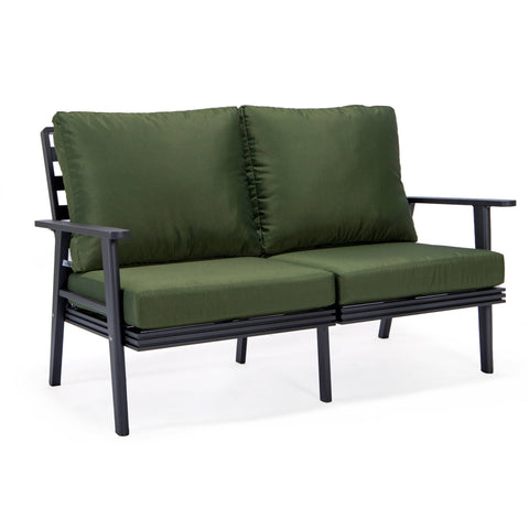 Walbrooke Modern Outdoor Patio Loveseat with Black Aluminum Frame and Removable Cushions