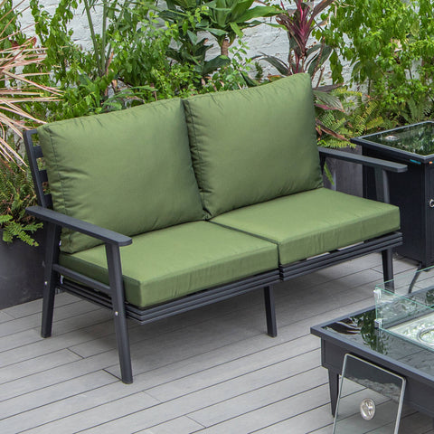 Walbrooke Modern Outdoor Patio Loveseat with Black Aluminum Frame and Removable Cushions