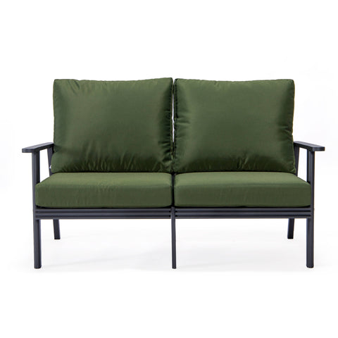 Walbrooke Modern Outdoor Patio Loveseat with Black Aluminum Frame and Removable Cushions