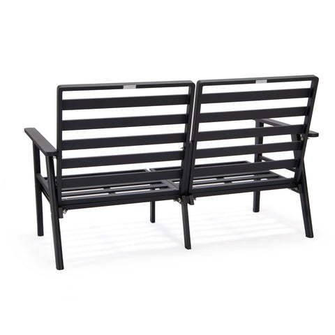 Walbrooke Modern Outdoor Patio Loveseat with Black Aluminum Frame and Removable Cushions