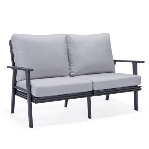 Walbrooke Modern Outdoor Patio Loveseat with Black Aluminum Frame and Removable Cushions