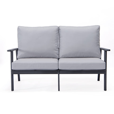 Walbrooke Modern Outdoor Patio Loveseat with Black Aluminum Frame and Removable Cushions