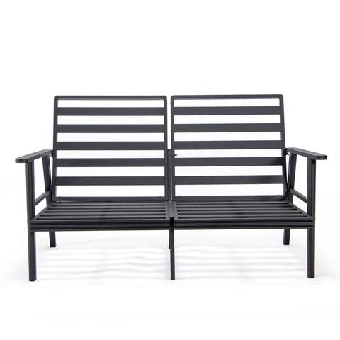 Walbrooke Modern Outdoor Patio Loveseat with Black Aluminum Frame and Removable Cushions