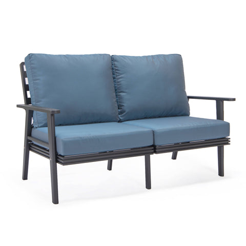 Walbrooke Modern Outdoor Patio Loveseat with Black Aluminum Frame and Removable Cushions