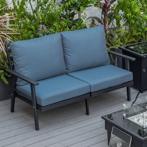 Walbrooke Modern Outdoor Patio Loveseat with Black Aluminum Frame and Removable Cushions