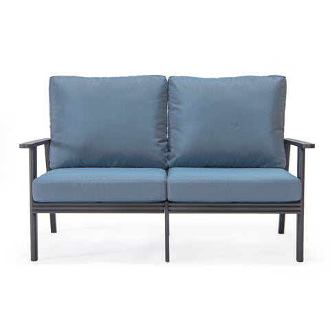 Walbrooke Modern Outdoor Patio Loveseat with Black Aluminum Frame and Removable Cushions