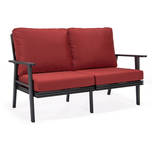 Walbrooke Modern Outdoor Patio Loveseat with Black/Brown/White/Grey Aluminum Frame and Removable Cushions