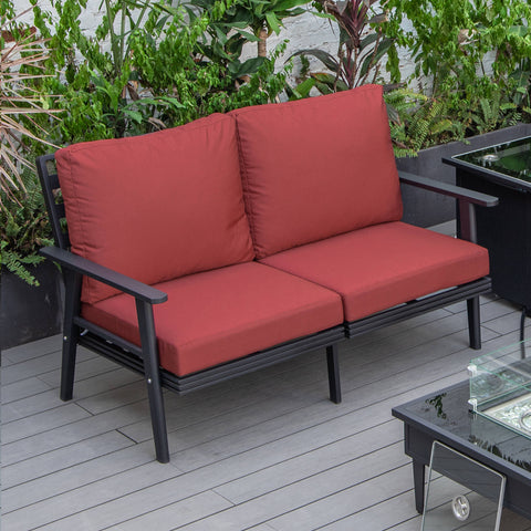 Walbrooke Modern Outdoor Patio Loveseat with Black Aluminum Frame and Removable Cushions