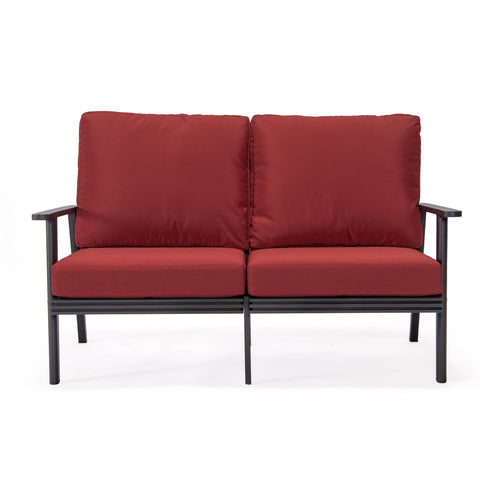 Walbrooke Modern Outdoor Patio Loveseat with Black Aluminum Frame and Removable Cushions