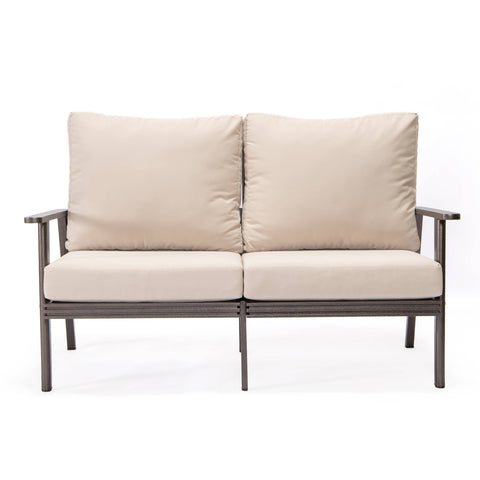 Walbrooke Modern Outdoor Patio Loveseat with Brown Aluminum Frame and Removable Cushions