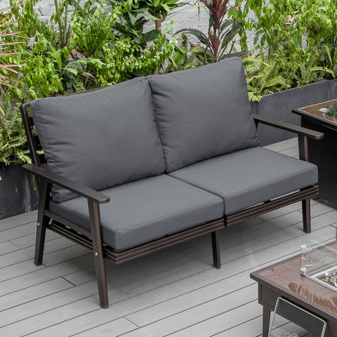 Walbrooke Modern Outdoor Patio Loveseat with Brown Aluminum Frame and Removable Cushions