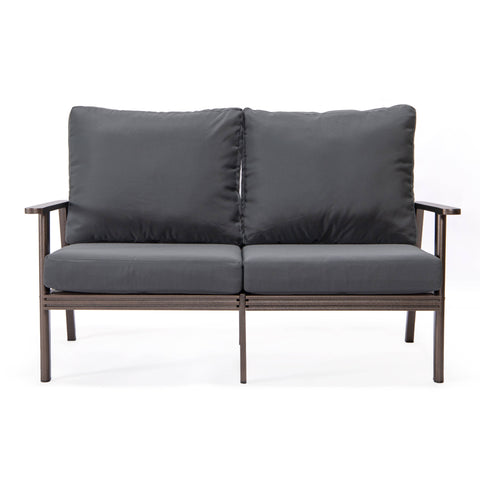 Walbrooke Modern Outdoor Patio Loveseat with Brown Aluminum Frame and Removable Cushions