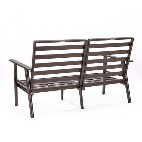 Walbrooke Modern Outdoor Patio Loveseat with Brown Aluminum Frame and Removable Cushions