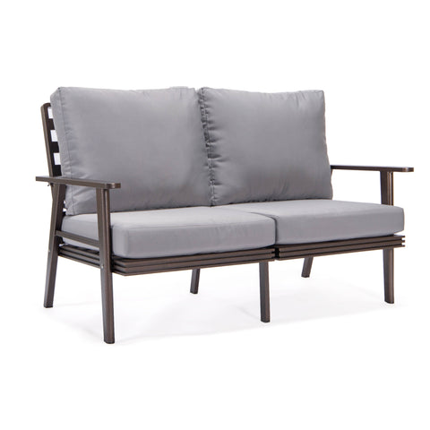 Walbrooke Modern Outdoor Patio Loveseat with Brown Aluminum Frame and Removable Cushions