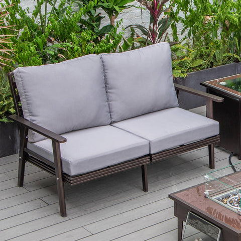 Walbrooke Modern Outdoor Patio Loveseat with Brown Aluminum Frame and Removable Cushions