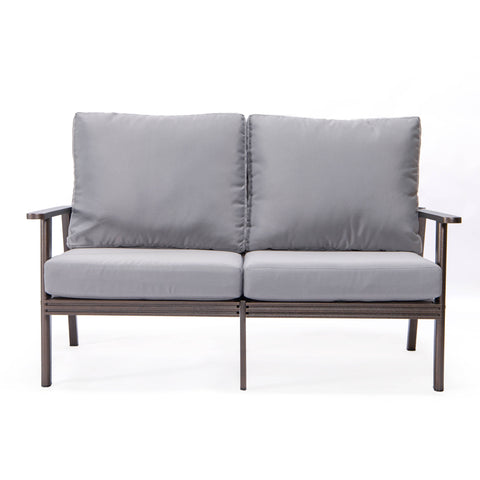 Walbrooke Modern Outdoor Patio Loveseat with Brown Aluminum Frame and Removable Cushions