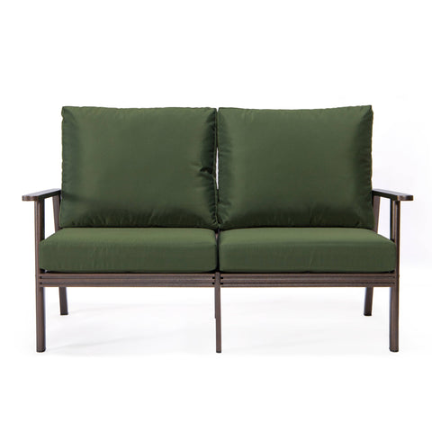 Walbrooke Modern Outdoor Patio Loveseat with Brown Aluminum Frame and Removable Cushions