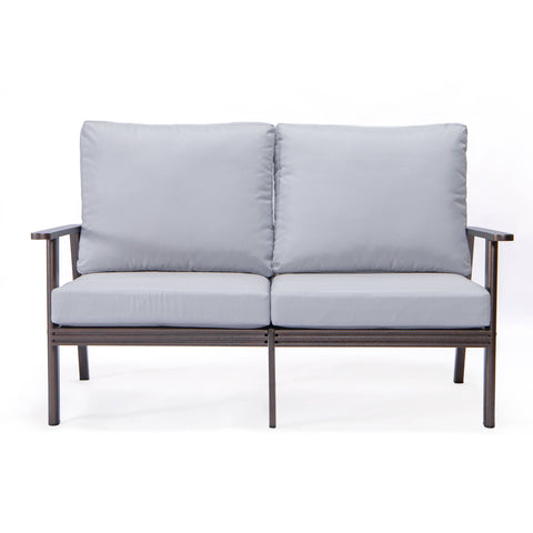 Walbrooke Modern Outdoor Patio Loveseat with Brown Aluminum Frame and Removable Cushions