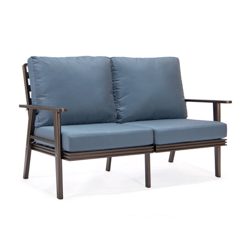 Walbrooke Modern Outdoor Patio Loveseat with Brown Aluminum Frame and Removable Cushions