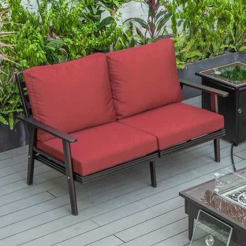 Walbrooke Modern Outdoor Patio Loveseat with Brown Aluminum Frame and Removable Cushions