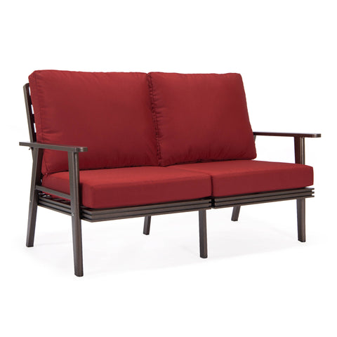 Walbrooke Modern Outdoor Patio Loveseat with Brown Aluminum Frame and Removable Cushions