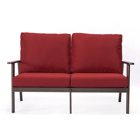 Walbrooke Modern Outdoor Patio Loveseat with Brown Aluminum Frame and Removable Cushions