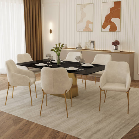 Quinix 7-Piece Dining Set with Rectangular Glass Dining Table and 6 Upholstered Dining Arm Chairs