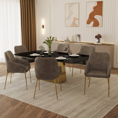 Quinix 7-Piece Dining Set with Rectangular Glass Dining Table and 6 Upholstered Dining Arm Chairs