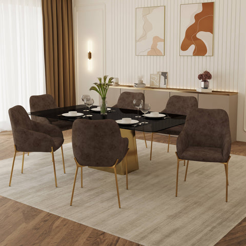 Quinix 7-Piece Dining Set with Rectangular Glass Dining Table and 6 Upholstered Dining Arm Chairs