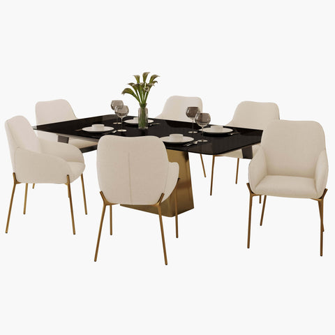 Quinix 7-Piece Dining Set with Rectangular Glass Dining Table and 6 Upholstered Dining Arm Chairs