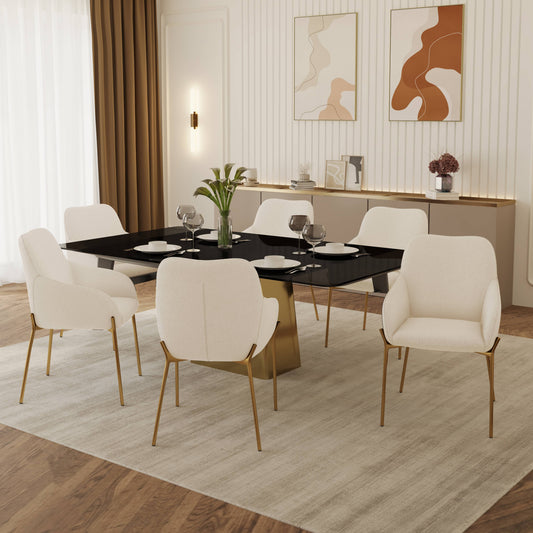 Quinix 7-Piece Dining Set with Rectangular Glass Dining Table and 6 Upholstered Dining Arm Chairs