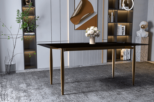 Zinti Rectangular Dining Table with Glass/Sintered Stone Tabletop and Steel Base