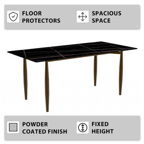 Zinti Dining Table with Glass or Sintered Stone Rectangular Wide Tabletop with Steel Base and Legs