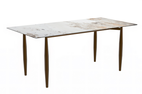 Zinti Dining Table with Glass or Sintered Stone Rectangular Wide Tabletop with Steel Base and Legs