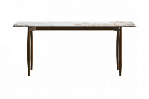 Zinti Dining Table with Glass or Sintered Stone Rectangular Wide Tabletop with Steel Base and Legs