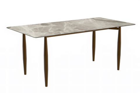 Zinti Dining Table with Glass or Sintered Stone Rectangular Wide Tabletop with Steel Base and Legs