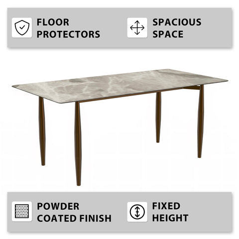 Zinti Dining Table with Glass or Sintered Stone Rectangular Wide Tabletop with Steel Base and Legs