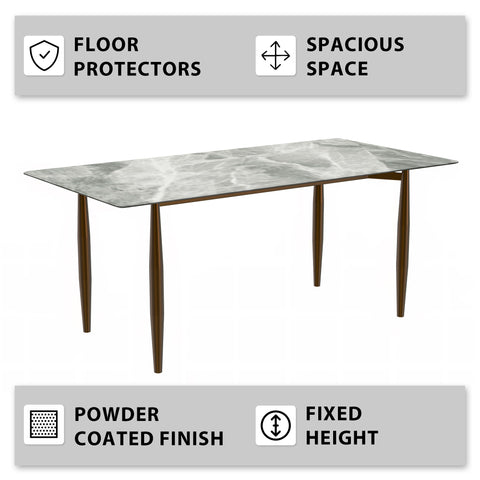 Zinti Dining Table with Glass or Sintered Stone Rectangular Wide Tabletop with Steel Base and Legs