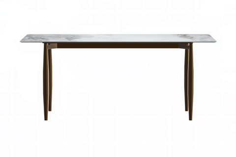 Zinti Dining Table with Glass or Sintered Stone Rectangular Wide Tabletop with Steel Base and Legs