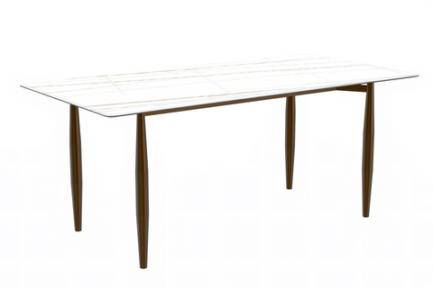 Zinti Dining Table with Glass or Sintered Stone Rectangular Wide Tabletop with Steel Base and Legs