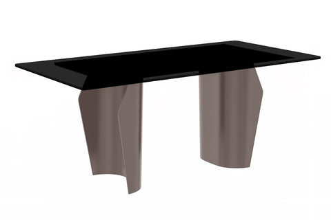 Zelan Mid-Century Modern Dining Table with Rectangular Glass or  Sintered Stone Tabletop and Steel Legs