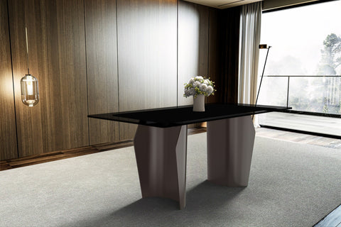 Zelan Dining Table with Rectangular Glass or Sintered Stone Tabletop and Steel Legs