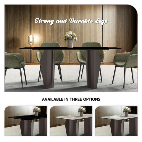 Zelan Dining Table with Rectangular Glass or Sintered Stone Tabletop and Steel Legs