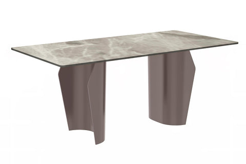 Zelan Mid-Century Modern Dining Table with Rectangular Glass or  Sintered Stone Tabletop and Steel Legs